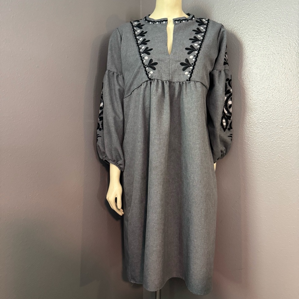 Gray Embroidered Dress